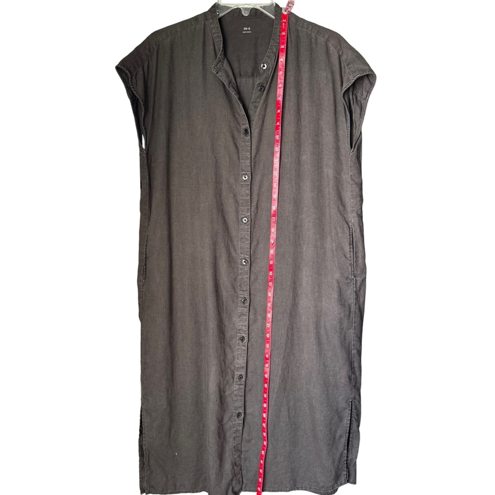MUJI Linen Band Collar Pockets Sleeveless Button Down Midi Shirt Dress Gray XS S - Picture 8 of 12